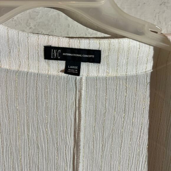 Inc Womens Open Front Cardigan Sweater Women's Sz L Metallic White Tie Waist NEW - Picture 3 of 5